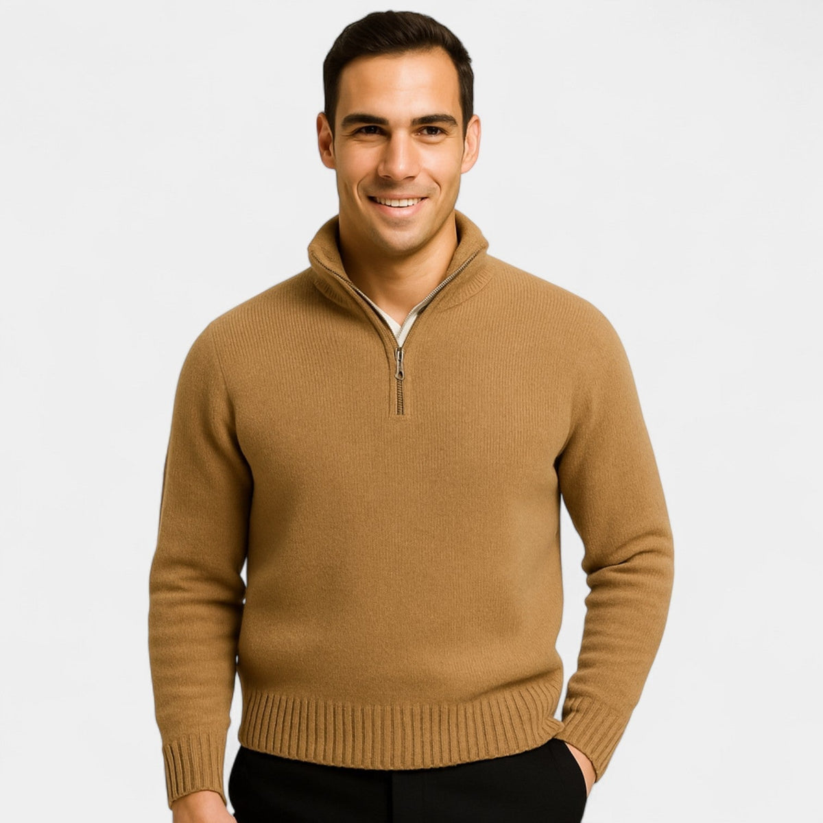 Pull homme quart zip maille