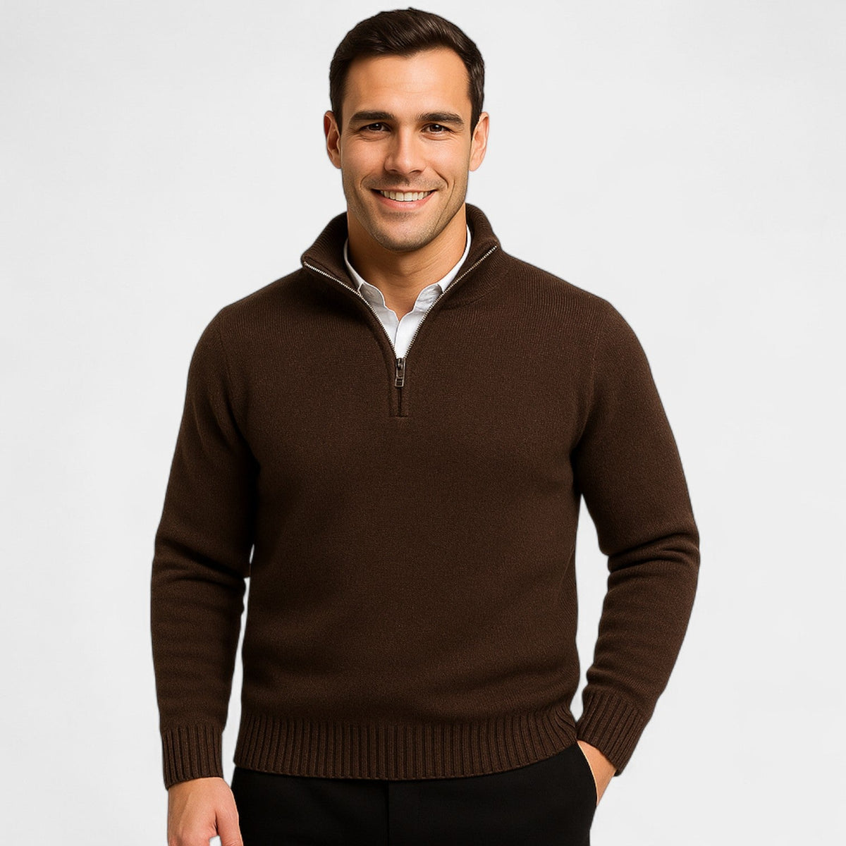 Pull homme quart zip maille