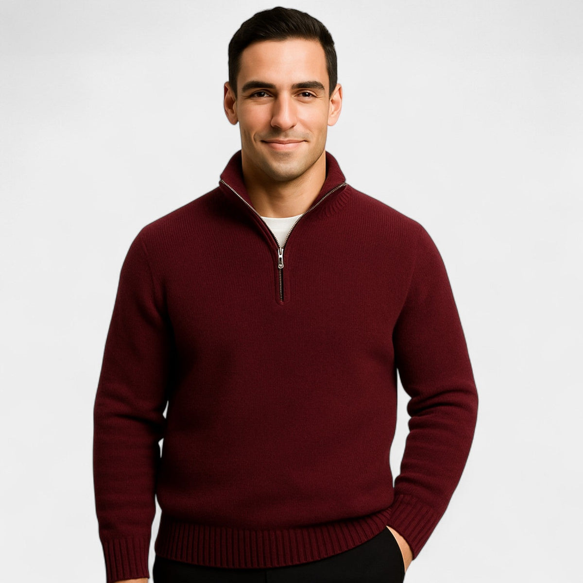 Pull homme quart zip maille