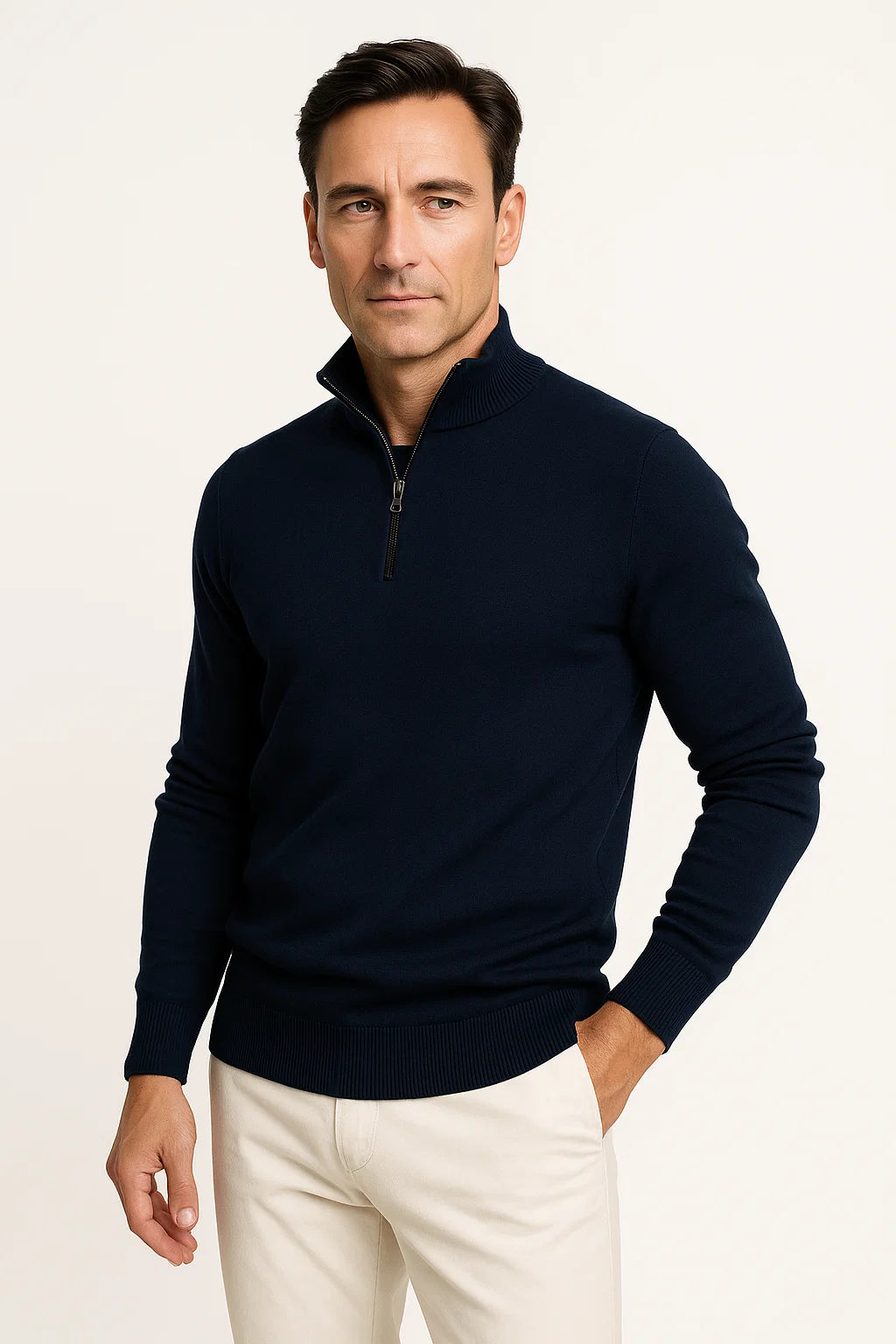 Pull zippé quart en maille pour homme