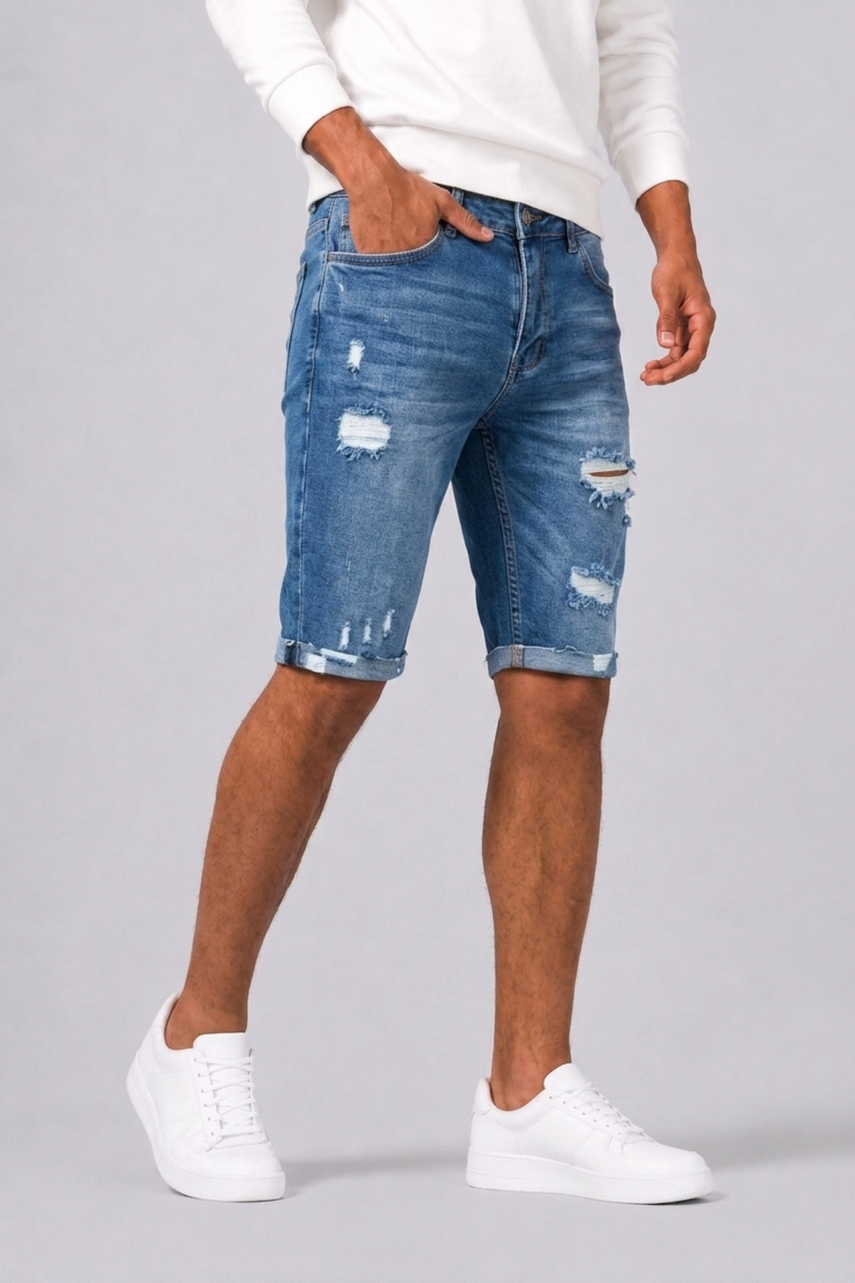 Short denim slim pour hommes