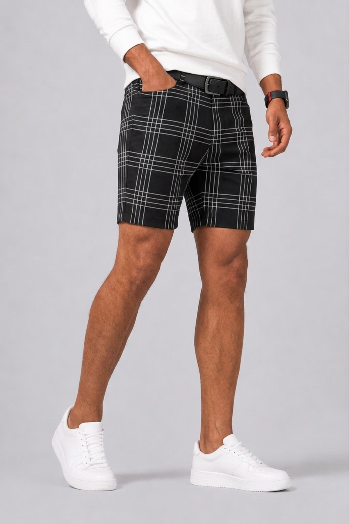 Short slim fit à carreaux pour hommes